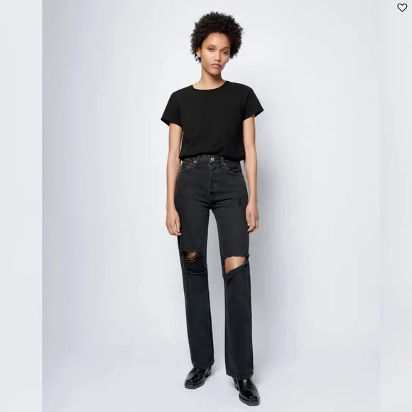 RE/DONE**Washed Black 90’s High Rise Loose Jeans**Size 28 $285 BNWT - Picture 3 of 8